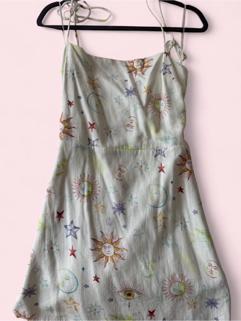 Celestial Print linen Sundress with Spaghetti Straps